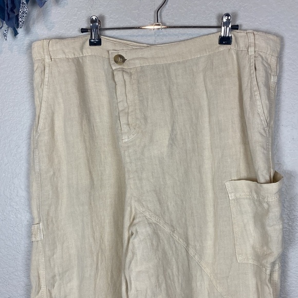 Zara cream linen cross front cargo pants - Picture 3 of 7